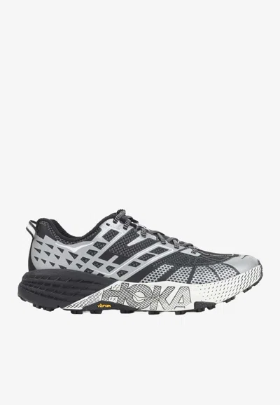 Hoka U Speedgoat 2ts Black Low Top Sneakers With Printed Laces And Logo Lettering On The Side In Tech Fab