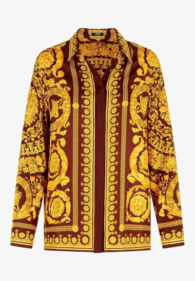 Versace Barocco Silk Shirt Gold Pattern In Multi