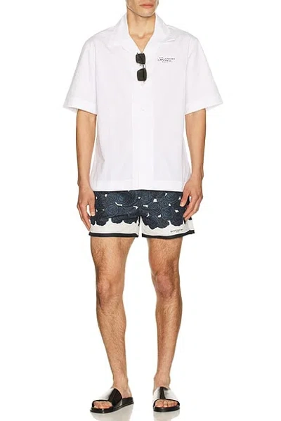 Givenchy Mens Dark Navy Roses Drawstring Silk Shorts In Multi