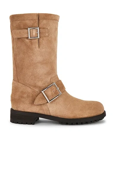 Jimmy Choo Biker Buckled Suede Ankle Boots In Brown