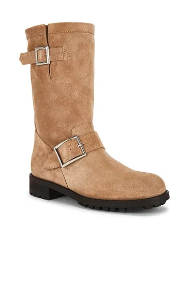 Jimmy Choo Biker Buckled Suede Ankle Boots In Brown