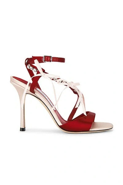Jimmy Choo Lula Red Heeled Sandals With Crystal Straps And Shaped Bows In Satin Woman In Pink