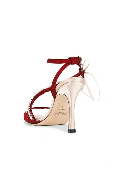 Jimmy Choo Lula Red Heeled Sandals With Crystal Straps And Shaped Bows In Satin Woman In Pink