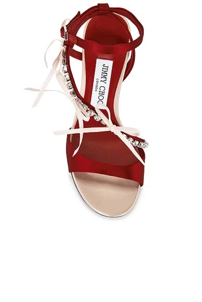 Jimmy Choo Lula Red Heeled Sandals With Crystal Straps And Shaped Bows In Satin Woman In Pink