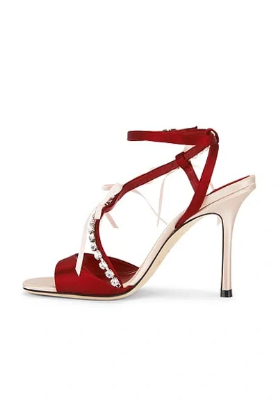 Jimmy Choo Lula Red Heeled Sandals With Crystal Straps And Shaped Bows In Satin Woman In Pink