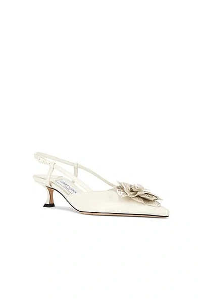 Jimmy Choo Latte Shiny Nappa Leather Slingbacks With Lace Corsage In Multi