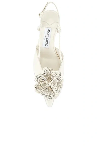 Jimmy Choo Latte Shiny Nappa Leather Slingbacks With Lace Corsage In Multi