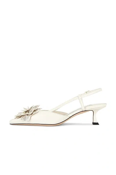 Jimmy Choo Latte Shiny Nappa Leather Slingbacks With Lace Corsage In Multi