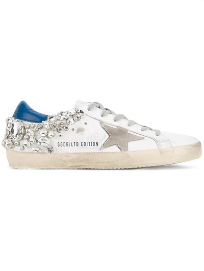 Shop Golden Goose Crystal Embellished Superstar Sneakers In White