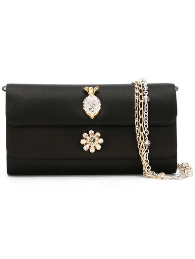 Dolce & Gabbana Dorine Satin Clutch With Jewel Applications In Black