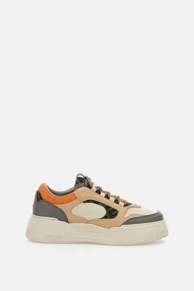 Fendi Force Leather Sneakers With Ff Jacquard And Mesh Details In Multi