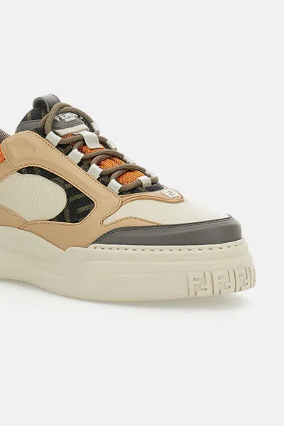 Fendi Force Leather Sneakers With Ff Jacquard And Mesh Details In Multi