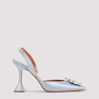 Amina Muaddi Elegant Crystal-embellished Pointed Toe Slingbacks With 95mm Heel In Gray