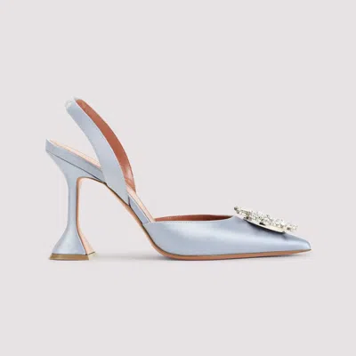 Amina Muaddi Elegant Crystal-embellished Pointed Toe Slingbacks With 95mm Heel In Gray