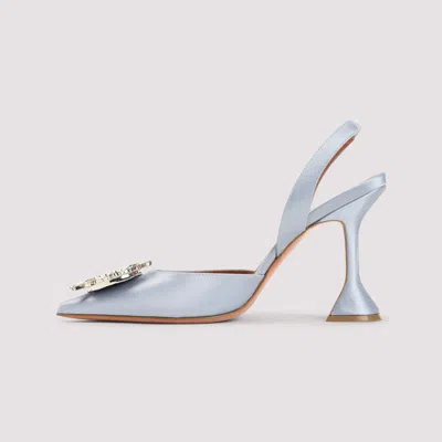 Amina Muaddi Elegant Crystal-embellished Pointed Toe Slingbacks With 95mm Heel In Gray