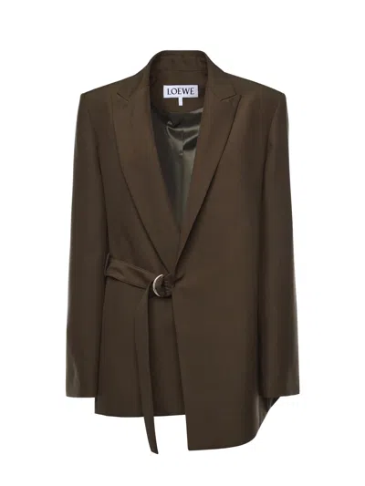 Loewe Khaki Green Double-breasted Wool Jacket Women In Multi