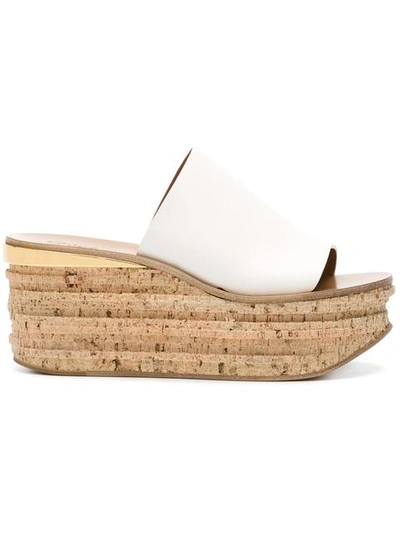 Chloé 'camille' Cork Wedge Leather Slide Sandals In White