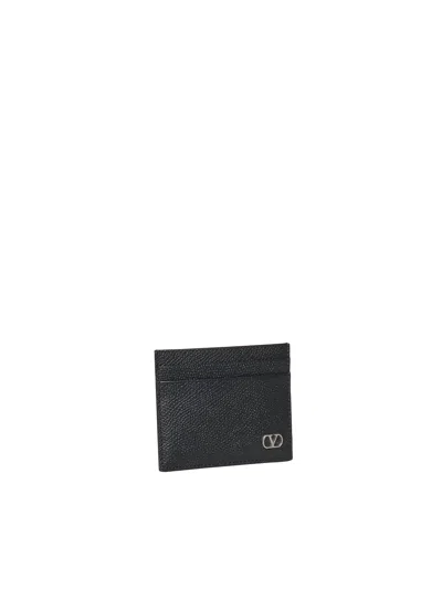 Valentino Vlogo Signature Card Holder In Grained Calfskin In Pink