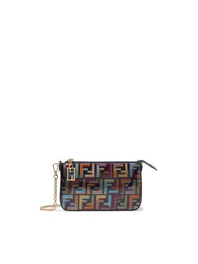 Fendi Multicolour Glazed Ff Fabric Baguette Pouch With Chain In Multi