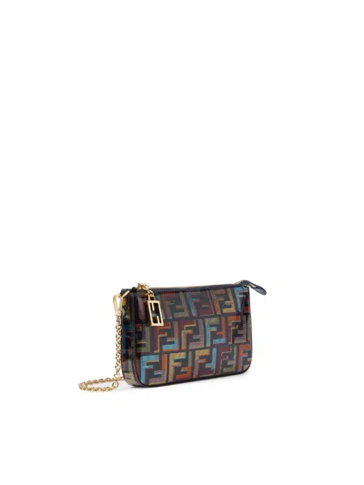Fendi Multicolour Glazed Ff Fabric Baguette Pouch With Chain In Multi