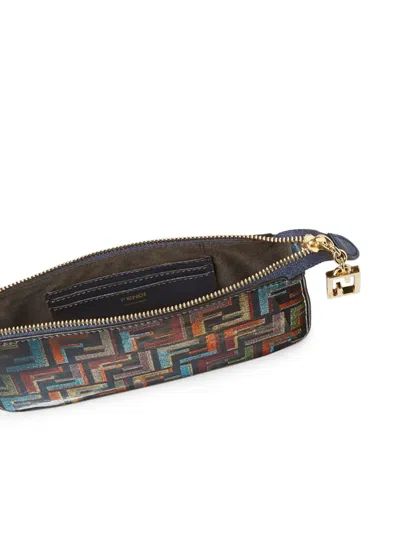 Fendi Multicolour Glazed Ff Fabric Baguette Pouch With Chain In Multi