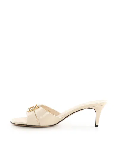 Fendi Fold Leather Kitten-heel Sandals In White