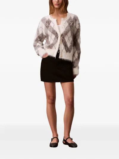 Calvin Klein Argyle-pattern Buttoned Cardigan In Neutral