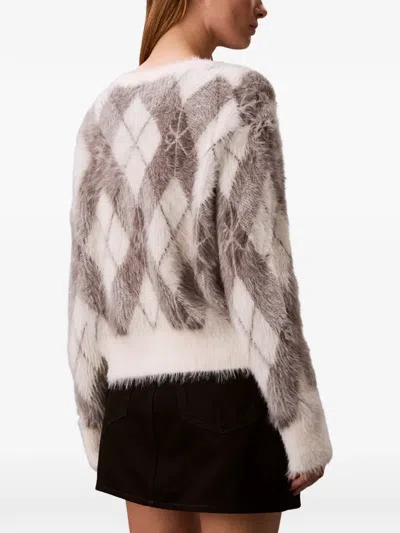 Calvin Klein Argyle-pattern Buttoned Cardigan In Neutral