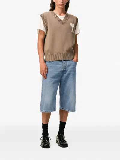 Ami Alexandre Mattiussi Large Fit Bermuda Shorts 14 Bleu Used In Blue