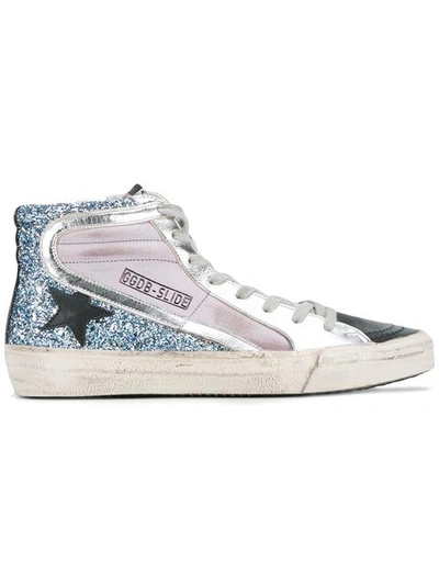 Golden Goose Slide板鞋 In Blue Glitter/lilac Suede