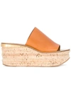 Chloé Camille Leather Wedge Sandals In Camel