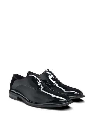 Hugo Boss Leather Derby Shoes With Double Stitching On Uppers In Black