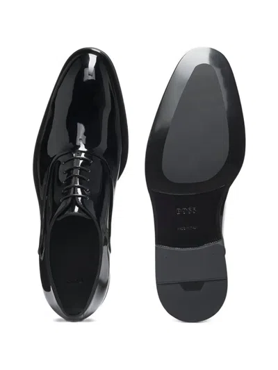 Hugo Boss Leather Derby Shoes With Double Stitching On Uppers In Black