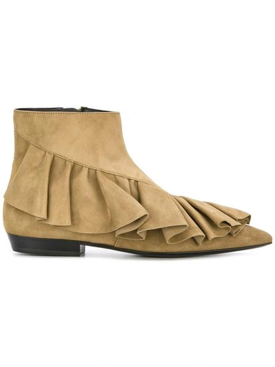 Jw Anderson Ruffle Pointy Toe Bootie (women) In Brown