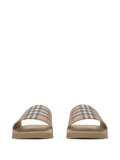 Burberry Checked Slip-on Slides In Brown