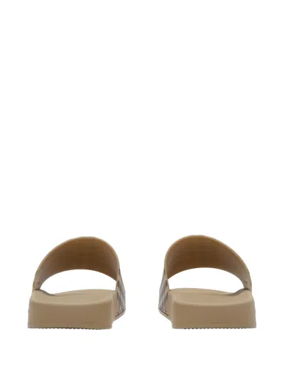 Burberry Checked Slip-on Slides In Brown