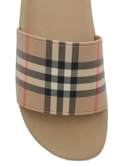 Burberry Checked Slip-on Slides In Brown