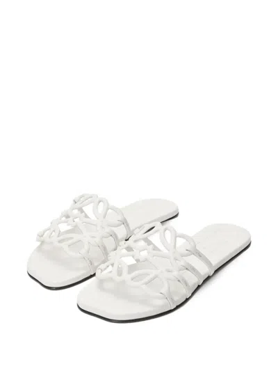 Loewe Petal Anagram Metallic Leather Slide Sandals In Silver