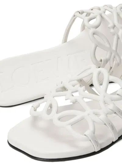 Loewe Petal Anagram Metallic Leather Slide Sandals In Silver