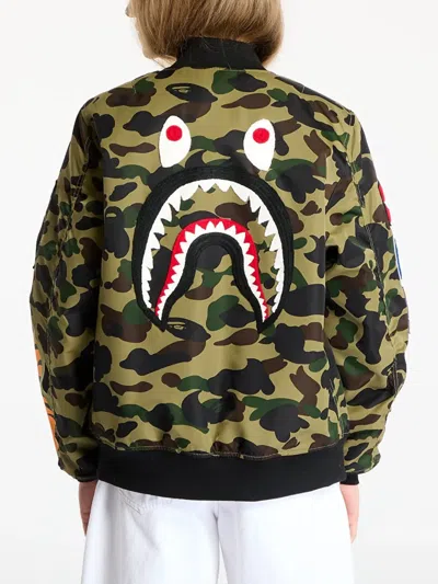 A Bathing Ape Zip-up Bomber Jacket In White