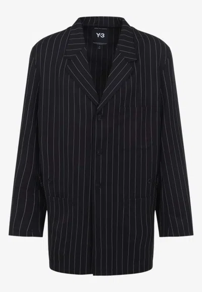 Y-3 Black Pinstripe Refined Wool Chore Blazer In Blue