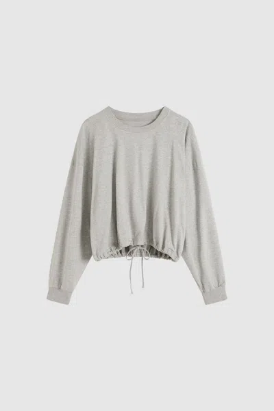 St Agni Drawstring Long Sleeve Top In Gray