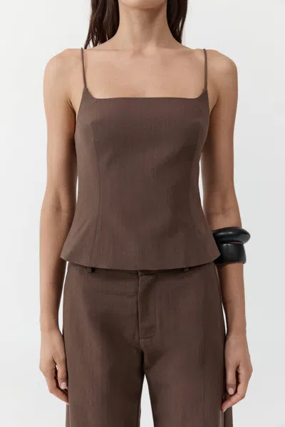St Agni Silk Canvas Camisole In Mud In Brown