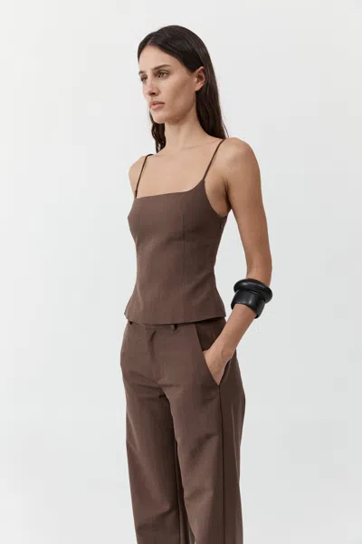 St Agni Silk Canvas Camisole In Mud In Brown