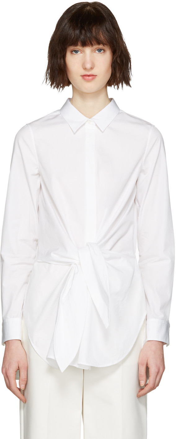 3.1 Phillip Lim Knot Waist Cotton Poplin Shirt In White | ModeSens