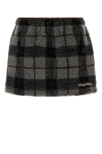 Miu Miu Embroidered Teddy Fabric Mini Skirt In Multi