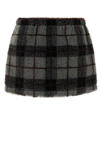 Miu Miu Embroidered Teddy Fabric Mini Skirt In Multi