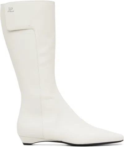 Courrèges White Heritage Flat Tall Boots In Multi