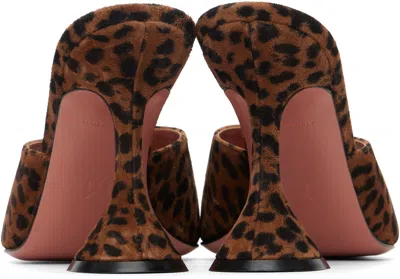 Amina Muaddi Leopard Suede Flat Square Open Toe Sandals With 95 Mm Heel In Animal Print
