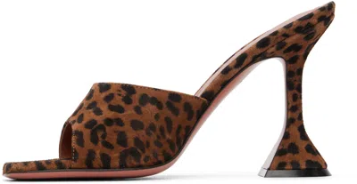 Amina Muaddi Leopard Suede Flat Square Open Toe Sandals With 95 Mm Heel In Animal Print
